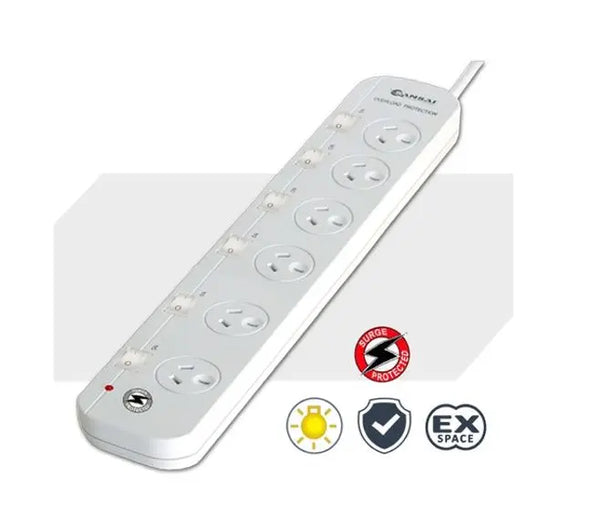 GENERIC 6-Way Power Board (661SW) with Individual Switches and Surge Protection GENERIC