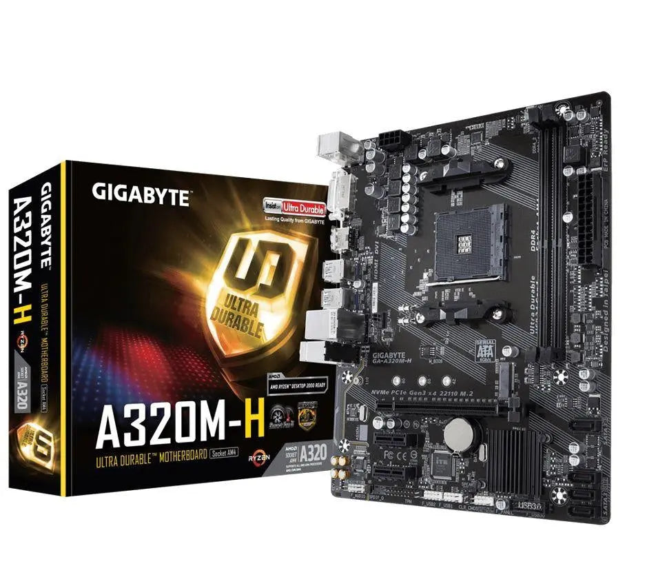 GIGABYTE A320M-H Ryzen AM4 mATX MB 2xDDR4 3xPCIE M.2 HDMI DVI RAID Realtek GbE LAN 4xSATA3 4xUSB3.1 (LS) GIGABYTE