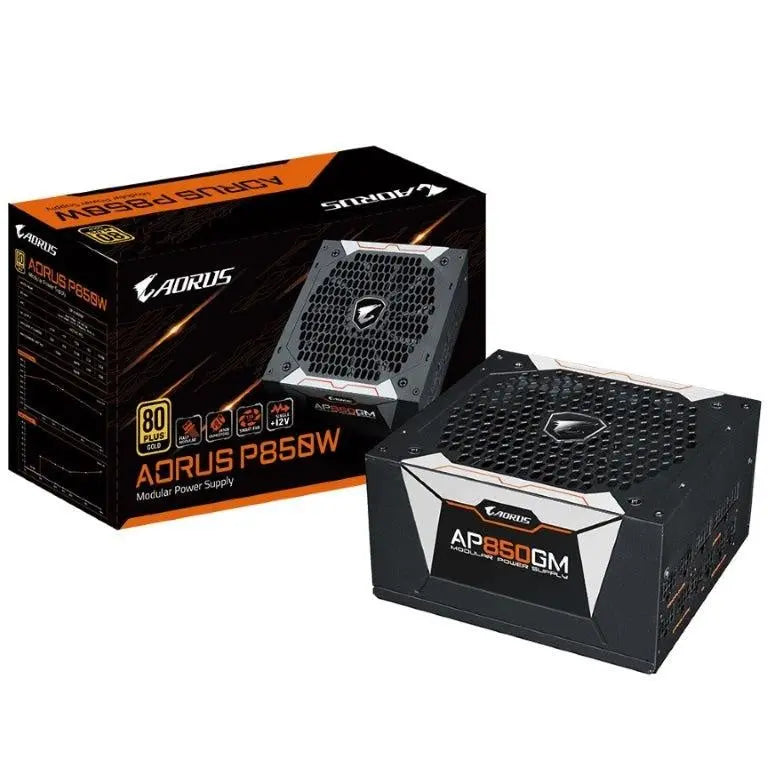 GIGABYTE AP850GM AORUS 850W ATX PSU Power Supply 80+ Gold >90% Modular 135mm Fan Black Flat Cables Single +12V Rail Japanese Capacitors GIGABYTE