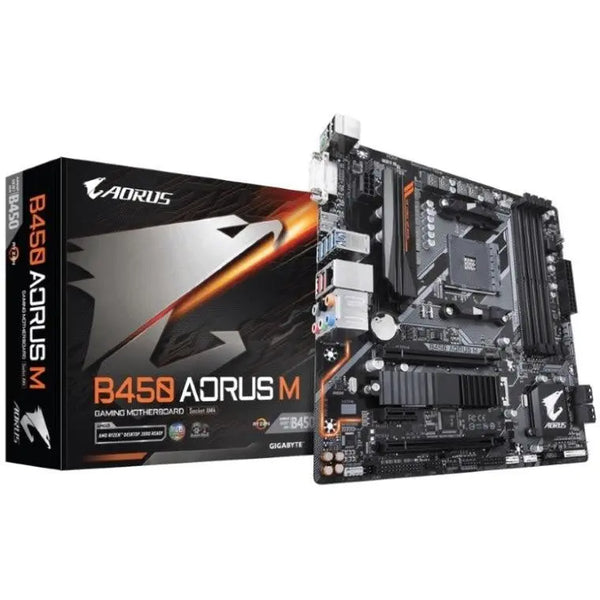 GIGABYTE B450 AORUS M AMD Ryzen Gen3 AM4 mATX Motherboard 4xDDR4 3xPCIE 1xM.2 DVI HDMI RAID GbE LAN 6xSATA 8xUSB3.1 CF RGB GIGABYTE