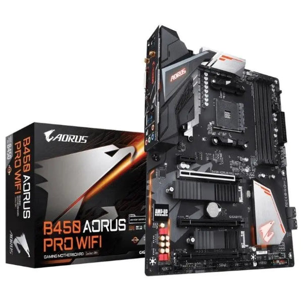 GIGABYTE B450 AORUS PRO WIFI AMD Ryzen Gen3 AM4 ATX Motherboard 4xDDR4 4xPCIE 2xM.2 DVI HDMI RAID Intel GbE LAN 6xSATA 1xUSB-C 7xUSB3.1 RGB Bluetooth GIGABYTE