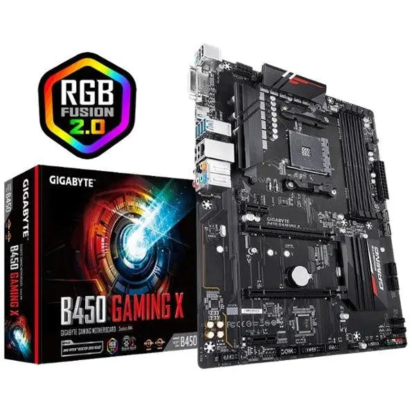 GIGABYTE B450 GAMING X AMD Ryzen Gen3 AM4 ATX Motherboard 4xDDR4 4xPCIE 1xM.2 DVI HDMI RAID GbE LAN 6xSATA 4xUSB3.1 CF (LS) GIGABYTE