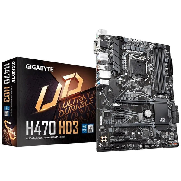 GIGABYTE H470 HD3 ATX Motherboard 4xDDR4 10th Gen LGA1200 2xM.2 6xSATA GbE LAN CrossFire 3xPCIE HDMI DVI-D USB-C RGB GIGABYTE