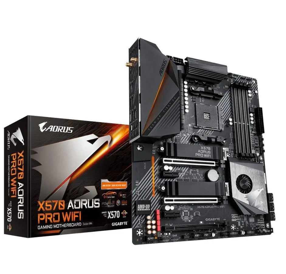 GIGABYTE X570 AORUS PRO WIFI Ryzen AM4 ATX Motherboard 4xDDR4 4xPCIe4.0 2xM.2 RAID GbE LAN WIFI BT CrossFire SLI 6xSATA 2xUSB-C 9xUSB3.2 (LS) GIGABYTE