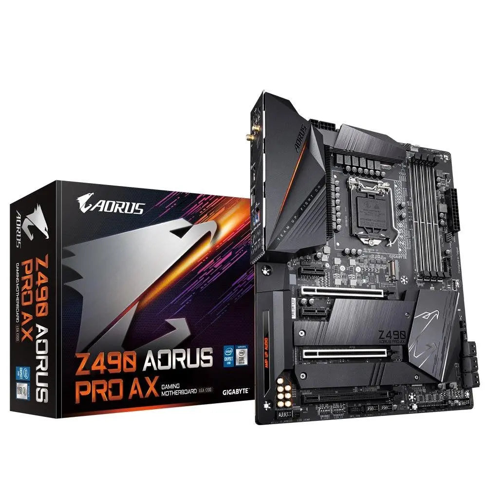 GIGABYTE Z490 AORUS PRO AX Intel ATX Motherboard 4xDDR4 3cPCIe 2xM.2 6xSATA RAID 10th Gen LGA1200 2.5GbE LAN WiFi BT Crossfire SLI RGB 1xUSB-C GIGABYTE