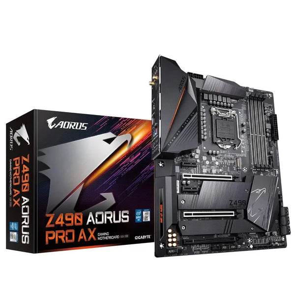 GIGABYTE Z490 AORUS PRO AX Intel ATX Motherboard 4xDDR4 3cPCIe 2xM.2 6xSATA RAID 10th Gen LGA1200 2.5GbE LAN WiFi BT Crossfire SLI RGB 1xUSB-C GIGABYTE