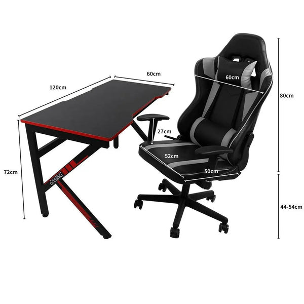 Gaming Chair Desk Computer Gear Set Racing Desk Office Laptop Chair Study Home K shaped Desk Silver Chair Deals499