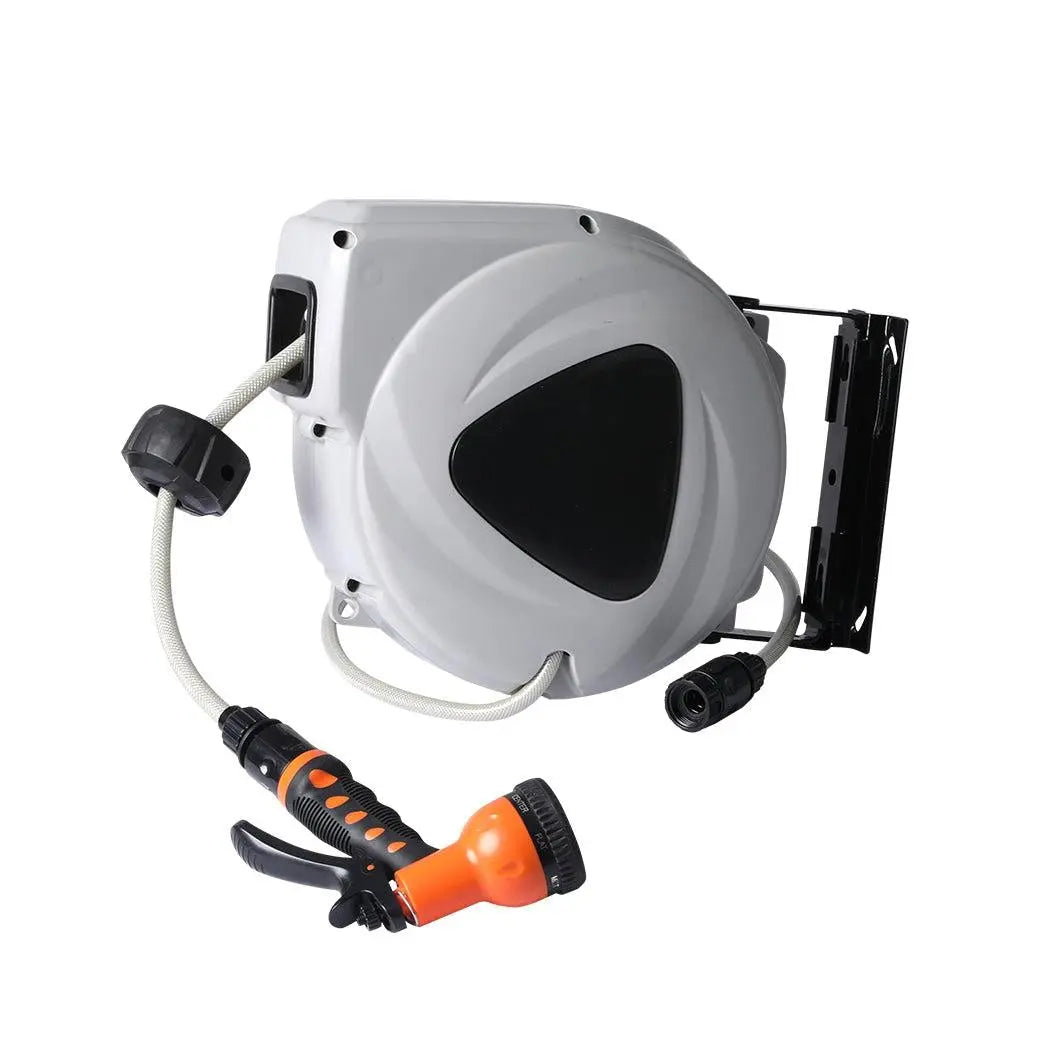 Garden Hose Reel Retractable Spray Gun Nozzle Water Wall Bracket Auto Rewind 10M Deals499
