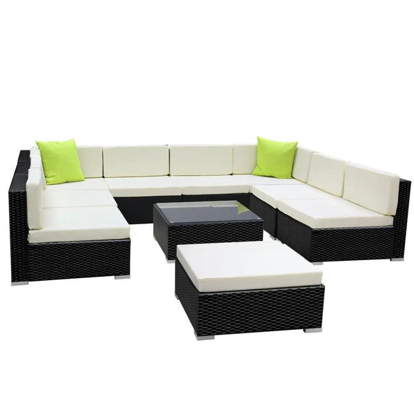 Gardeon 10PC Sofa Set with Storage Cover Outdoor Furniture Wicker Deals499