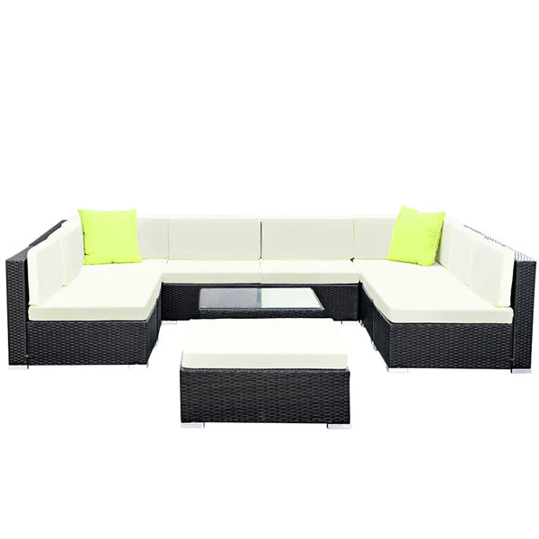 Gardeon 10PC Sofa Set with Storage Cover Outdoor Furniture Wicker Deals499
