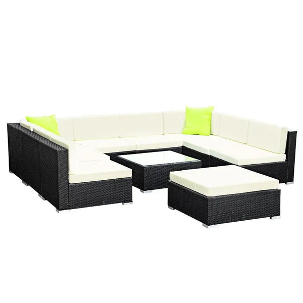 Gardeon 10PC Sofa Set with Storage Cover Outdoor Furniture Wicker Deals499