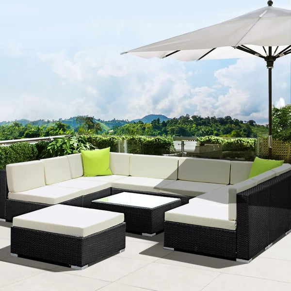 Gardeon 10PC Sofa Set with Storage Cover Outdoor Furniture Wicker Deals499