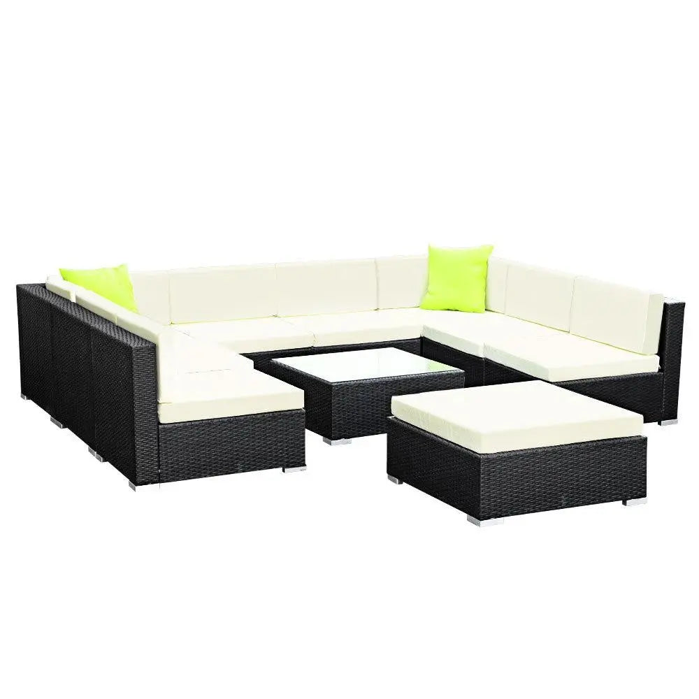 Gardeon 10PC Sofa Set with Storage Cover Outdoor Furniture Wicker Deals499