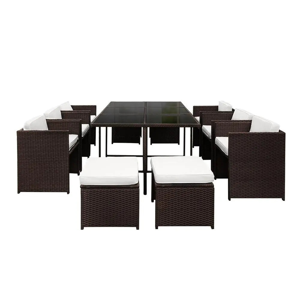 Gardeon 11 Piece PE Wicker Outdoor Dining Set - Brown & White Deals499