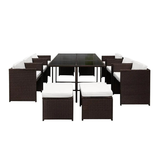 Gardeon 11 Piece PE Wicker Outdoor Dining Set - Brown & White Deals499