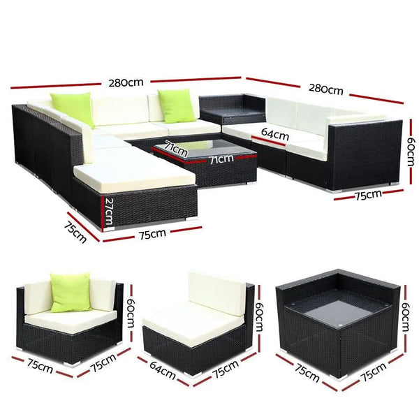 Gardeon 11PC Sofa Set with Storage Cover Outdoor Furniture Wicker Deals499