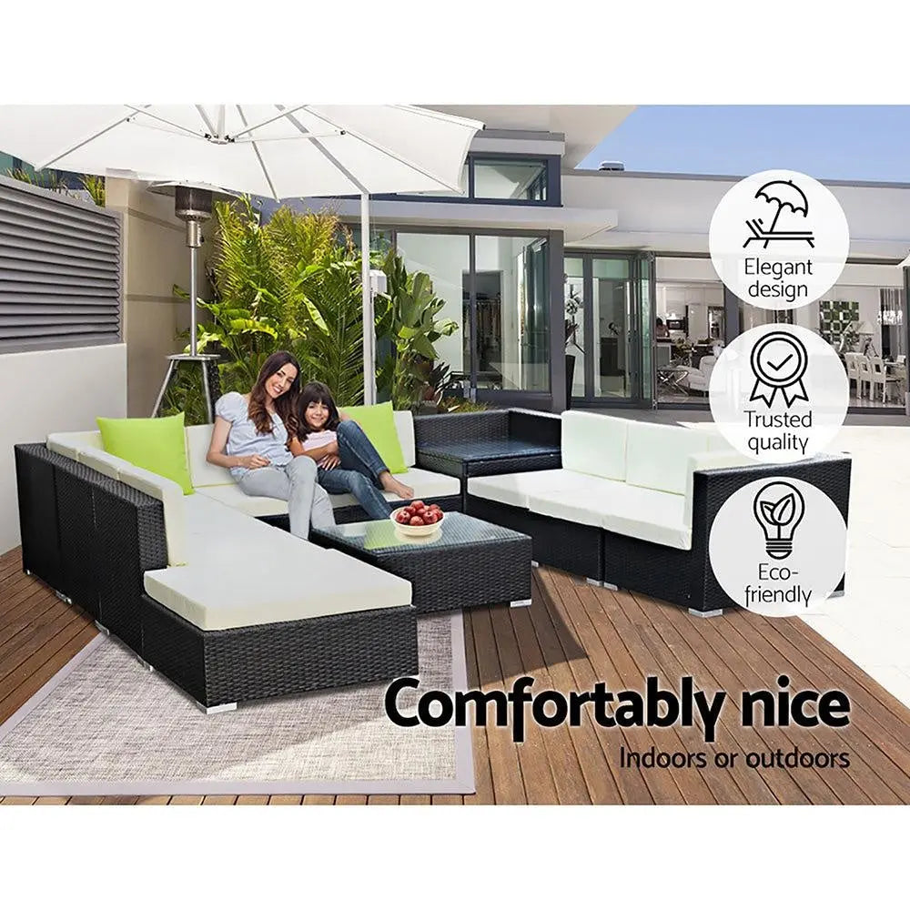 Gardeon 11PC Sofa Set with Storage Cover Outdoor Furniture Wicker Deals499