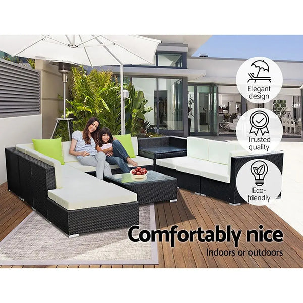 Gardeon 11PC Sofa Set with Storage Cover Outdoor Furniture Wicker Deals499