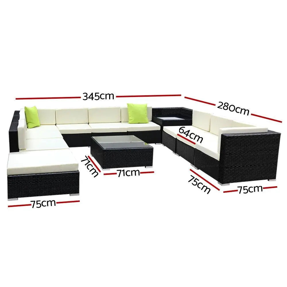Gardeon 12PC Sofa Set with Storage Cover Outdoor Furniture Wicker Deals499
