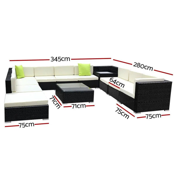 Gardeon 12PC Sofa Set with Storage Cover Outdoor Furniture Wicker Deals499