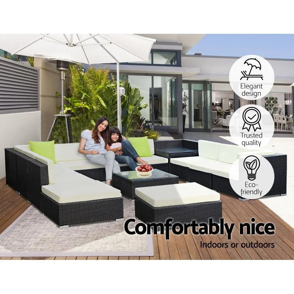 Gardeon 13PC Sofa Set with Storage Cover Outdoor Furniture Wicker Deals499