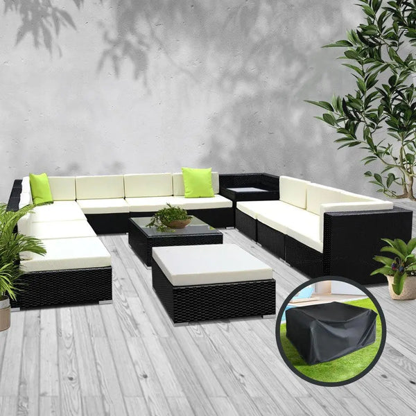 Gardeon 13PC Sofa Set with Storage Cover Outdoor Furniture Wicker Deals499
