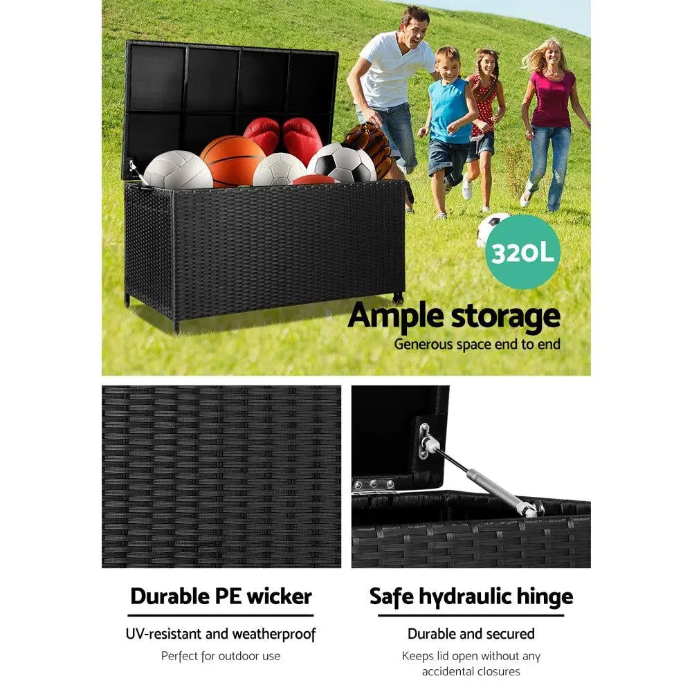 Gardeon 320L Outdoor Wicker Storage Box - Black Deals499