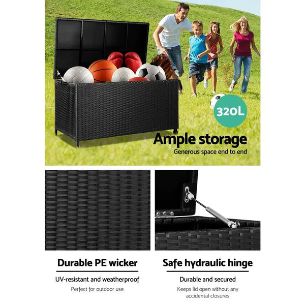 Gardeon 320L Outdoor Wicker Storage Box - Black Deals499
