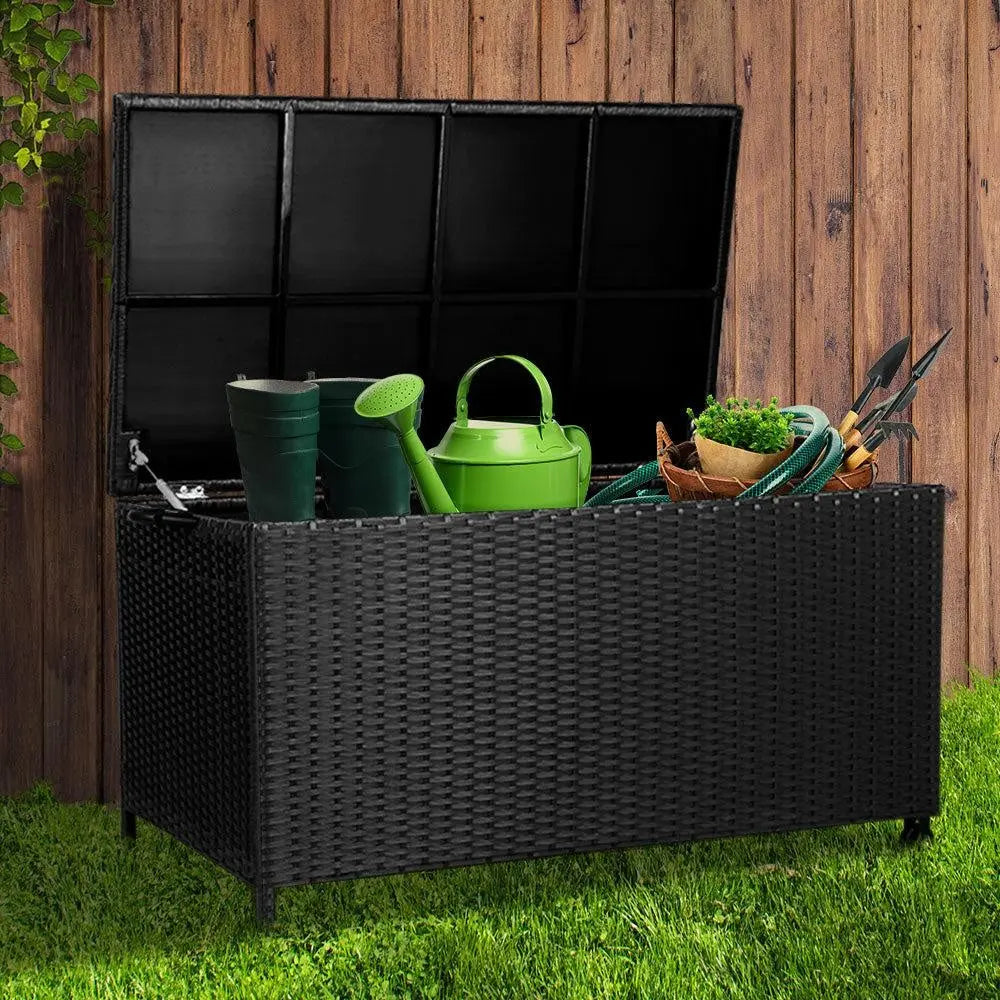 Gardeon 320L Outdoor Wicker Storage Box - Black Deals499