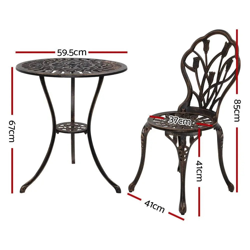 Gardeon 3PC Outdoor Setting Cast Aluminium Bistro Table Chair Patio Bronze Deals499