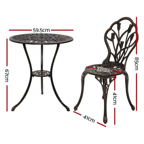Gardeon 3PC Outdoor Setting Cast Aluminium Bistro Table Chair Patio Bronze Deals499