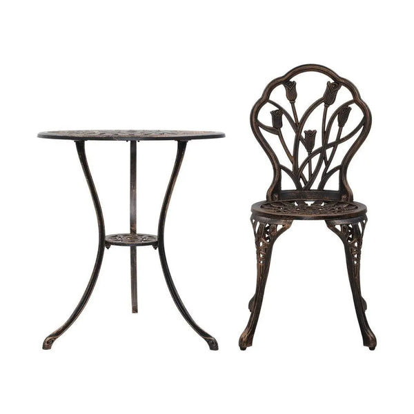Gardeon 3PC Outdoor Setting Cast Aluminium Bistro Table Chair Patio Bronze Deals499