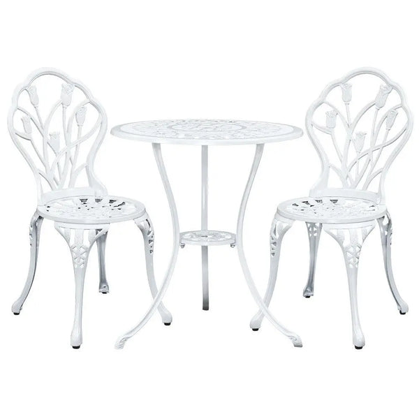 Gardeon 3PC Outdoor Setting Cast Aluminium Bistro Table Chair Patio White Deals499