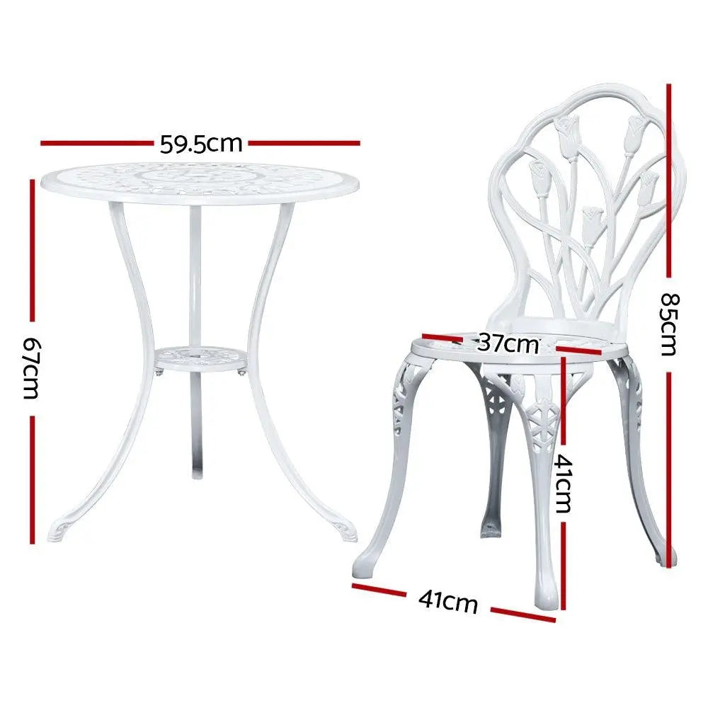 Gardeon 3PC Outdoor Setting Cast Aluminium Bistro Table Chair Patio White Deals499