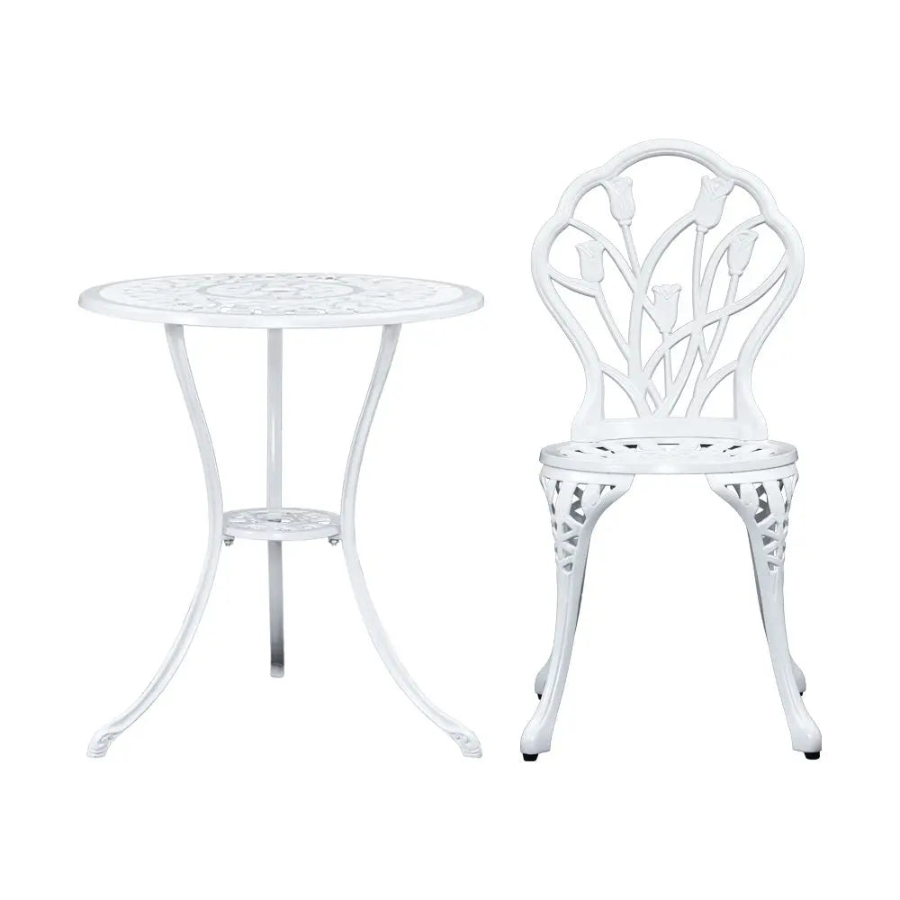 Gardeon 3PC Outdoor Setting Cast Aluminium Bistro Table Chair Patio White Deals499