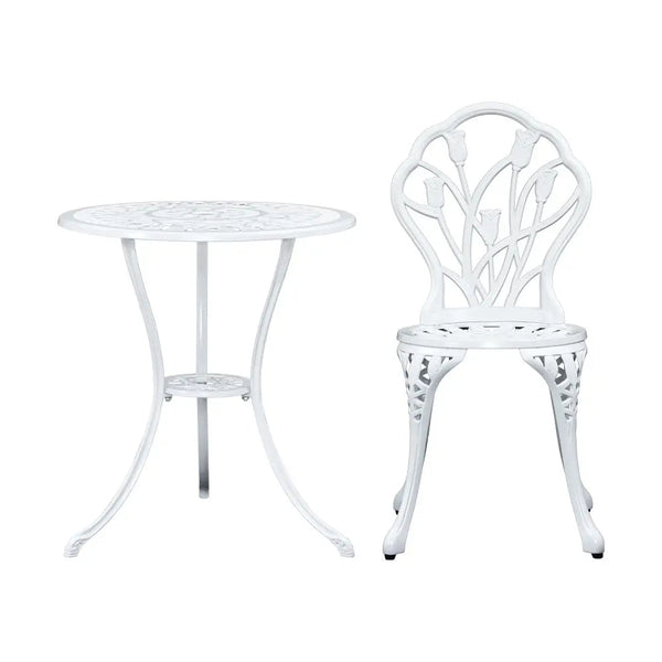 Gardeon 3PC Outdoor Setting Cast Aluminium Bistro Table Chair Patio White Deals499