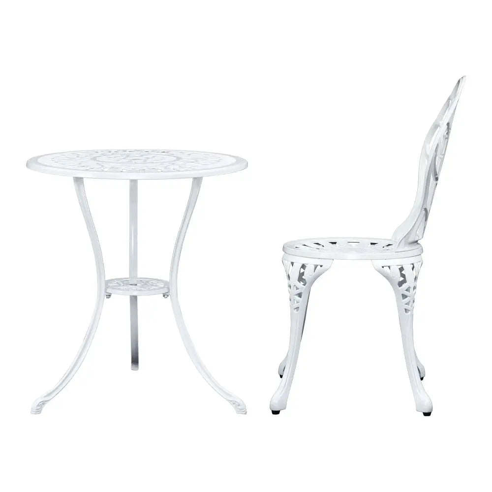 Gardeon 3PC Outdoor Setting Cast Aluminium Bistro Table Chair Patio White Deals499