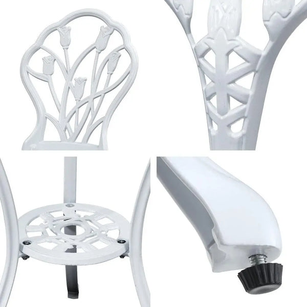 Gardeon 3PC Outdoor Setting Cast Aluminium Bistro Table Chair Patio White Deals499