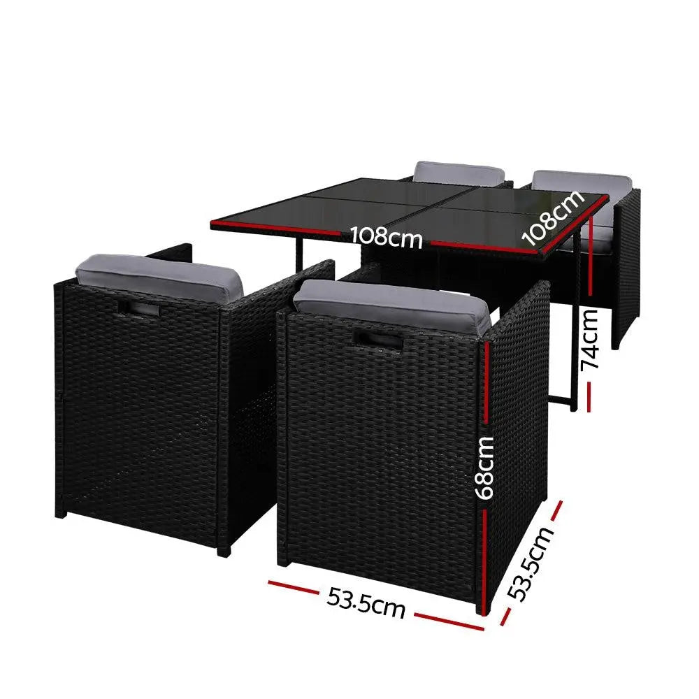 Gardeon 5 Piece Wicker Outdoor Dining Set - Black Deals499