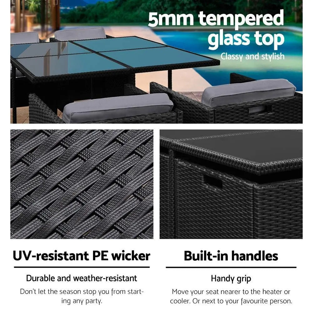 Gardeon 5 Piece Wicker Outdoor Dining Set - Black Deals499