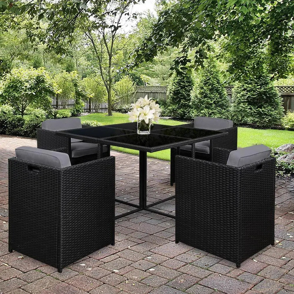 Gardeon 5 Piece Wicker Outdoor Dining Set - Black Deals499
