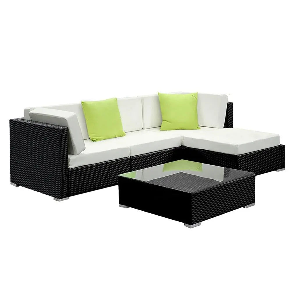 Gardeon 5PC Sofa Set with Storage Cover Outdoor Furniture Wicker Deals499