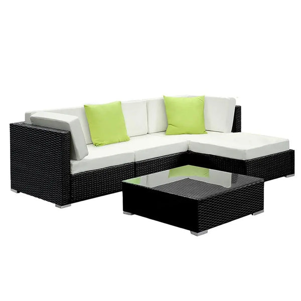 Gardeon 5PC Sofa Set with Storage Cover Outdoor Furniture Wicker Deals499