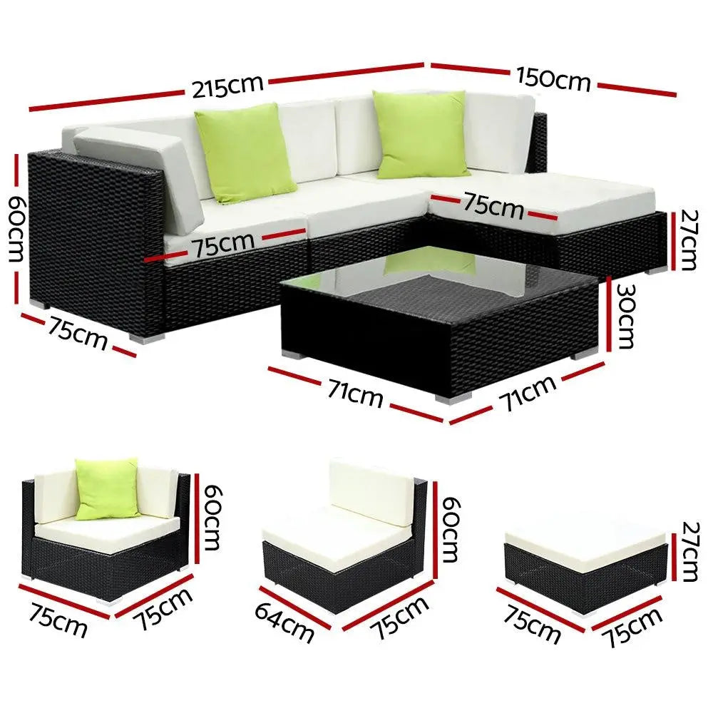 Gardeon 5PC Sofa Set with Storage Cover Outdoor Furniture Wicker Deals499