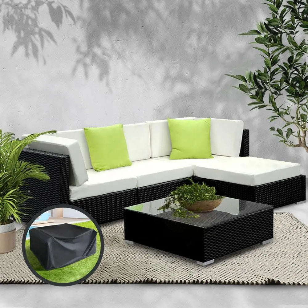 Gardeon 5PC Sofa Set with Storage Cover Outdoor Furniture Wicker Deals499