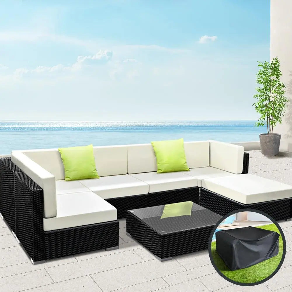 Gardeon 7PC Sofa Set with Storage Cover Outdoor Furniture Wicker Deals499