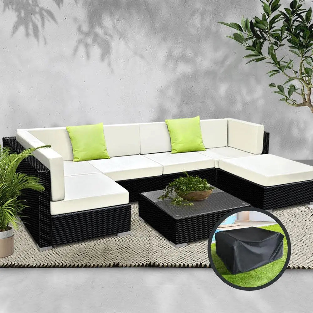 Gardeon 7PC Sofa Set with Storage Cover Outdoor Furniture Wicker Deals499
