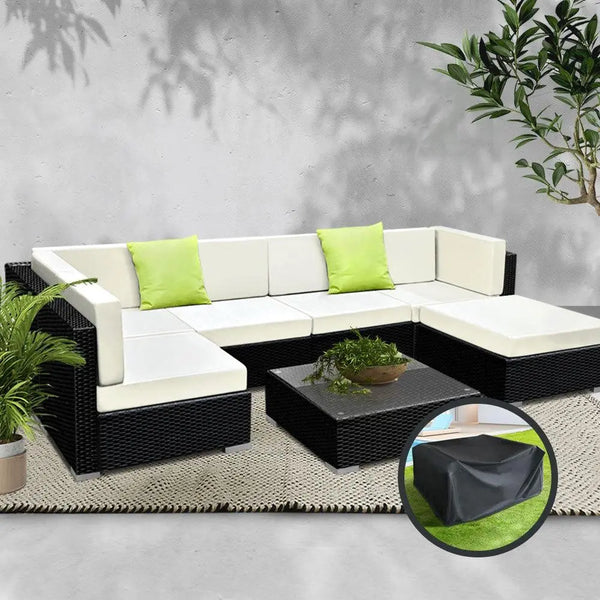 Gardeon 7PC Sofa Set with Storage Cover Outdoor Furniture Wicker Deals499
