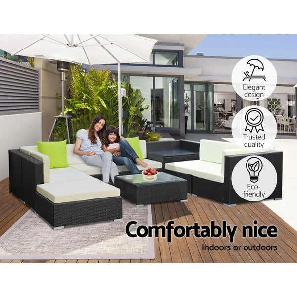 Gardeon 9PC Sofa Set with Storage Cover Outdoor Furniture Wicker Deals499