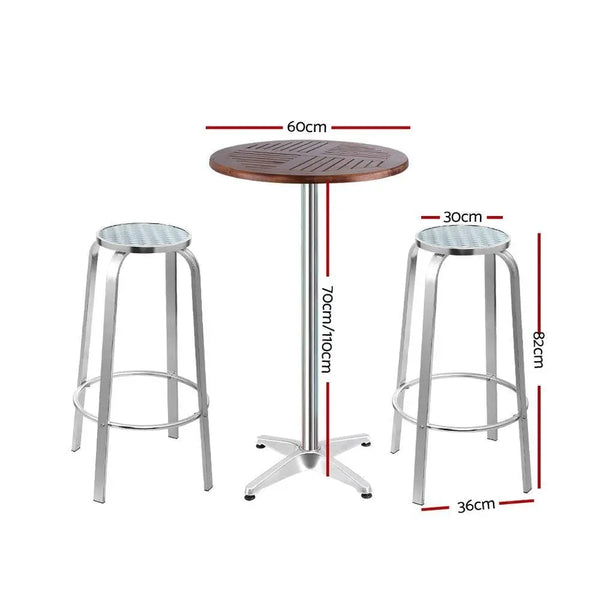 Gardeon Outdoor Bistro Set Bar Table Stools Adjustable Aluminium Cafe 3PC Wood Deals499